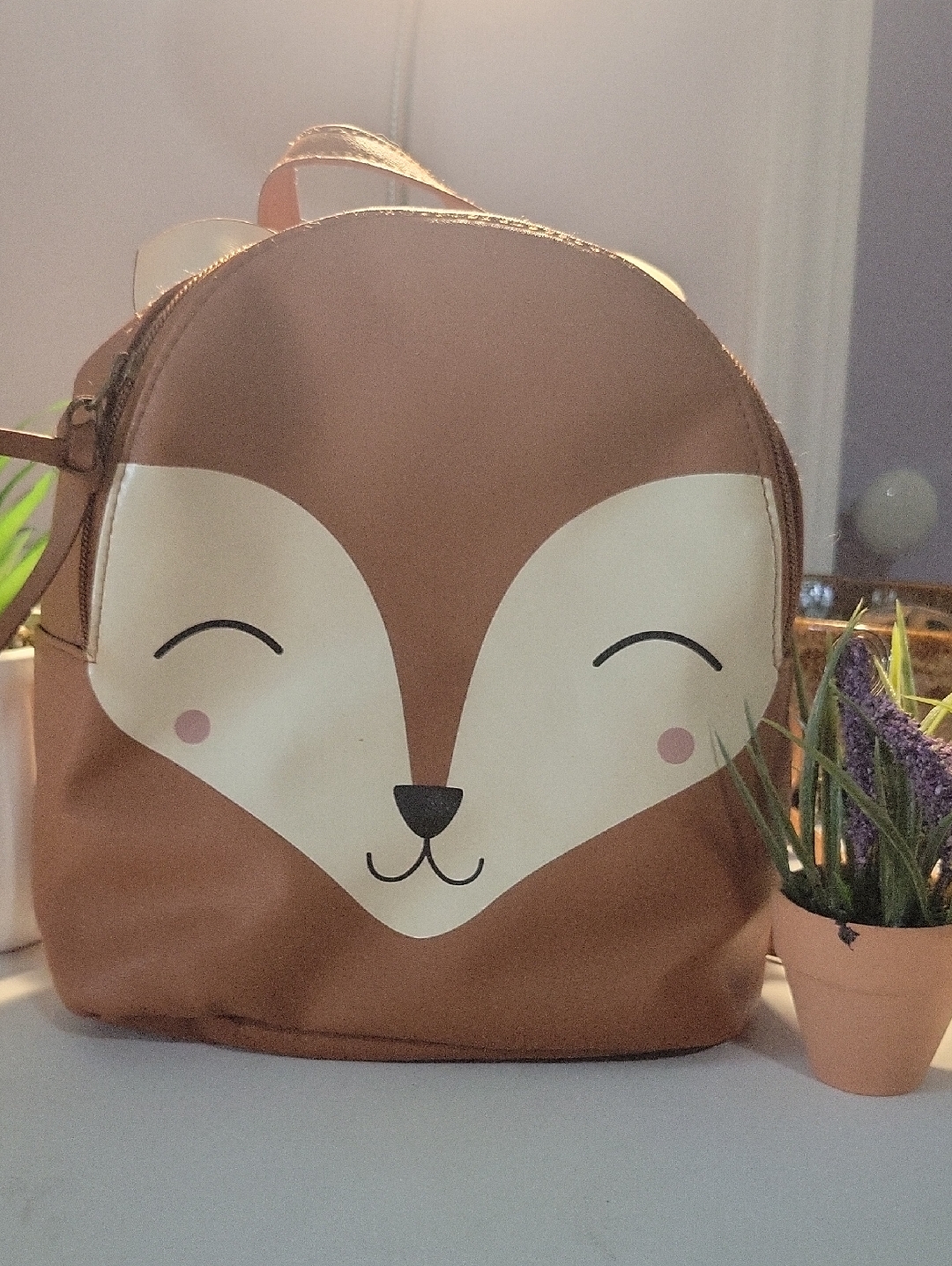 Kids Fox Face Mini Backpack In Brown And Cream - Cute Animal Design